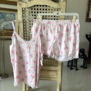 Shabby Chic Pink Floral Print Loungewear Pajama Set